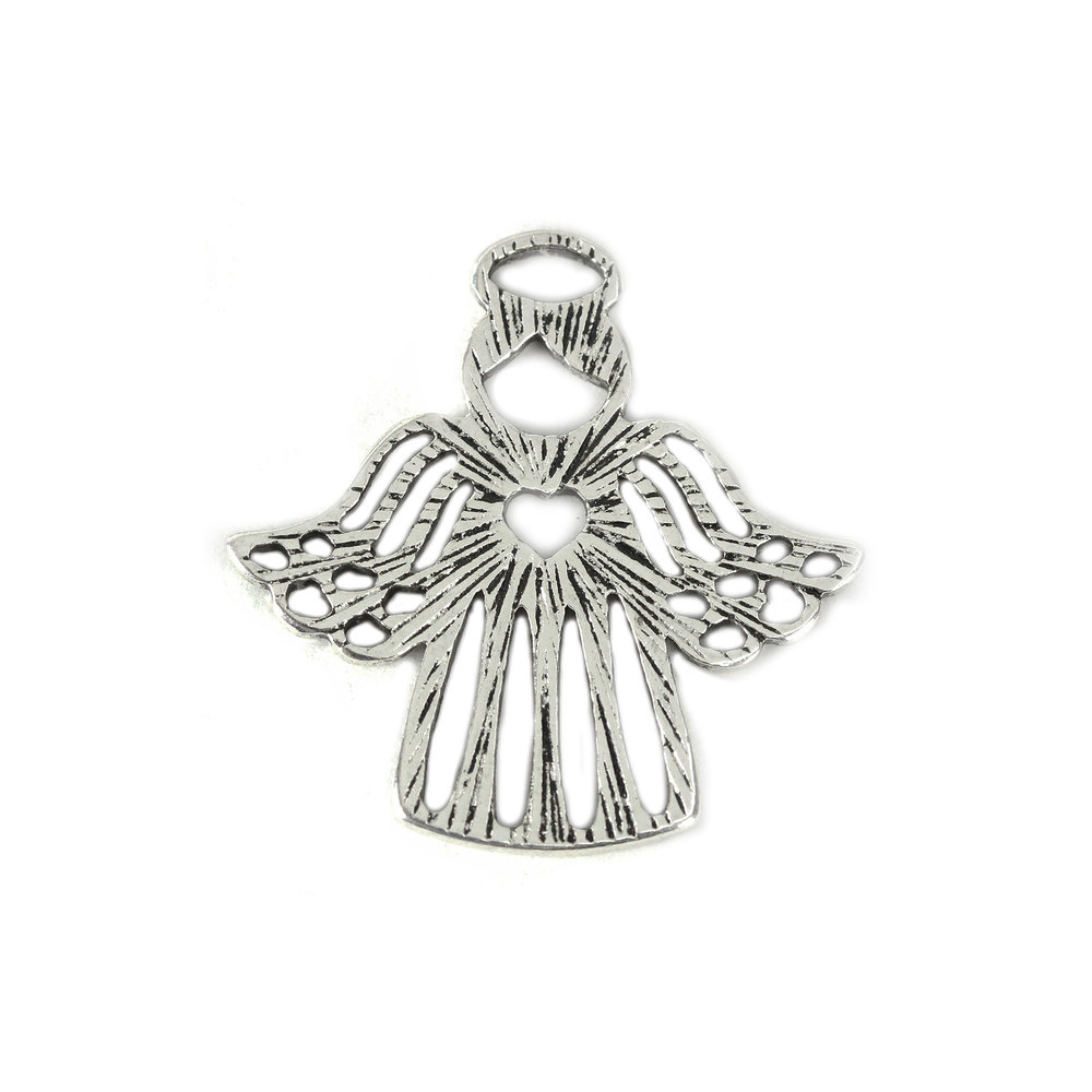 Charms & Solderable Accents Base Metal Angel Charm with Heart on Chest, Pack of 10